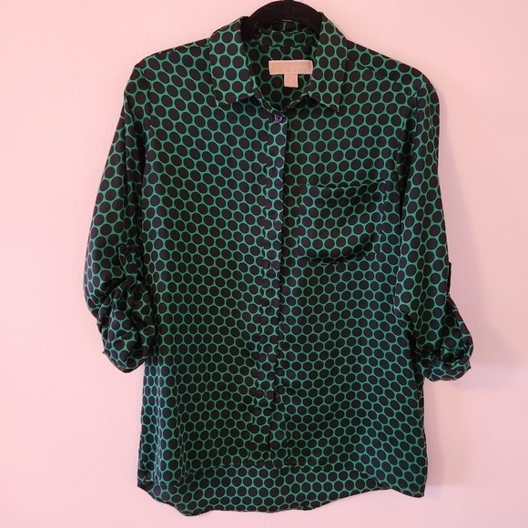 Michael Kors Green and black button up shirt, size small - Picture 4 of 9